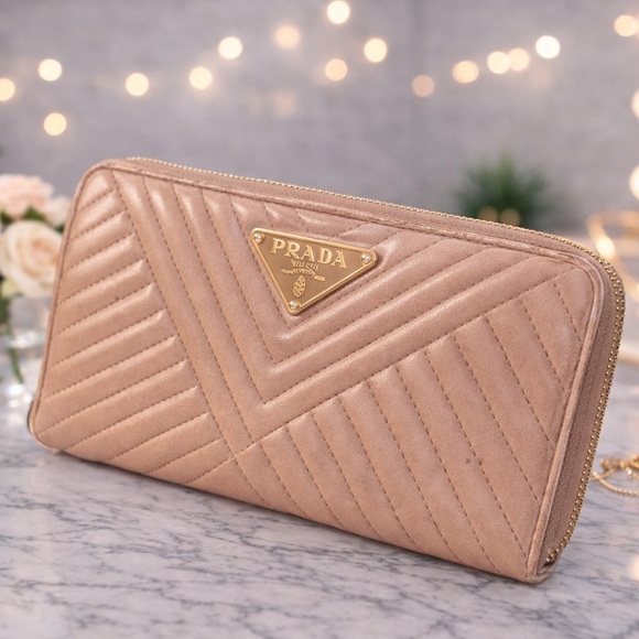 PRADA Calfskin Diagramme Zip Around Wallet